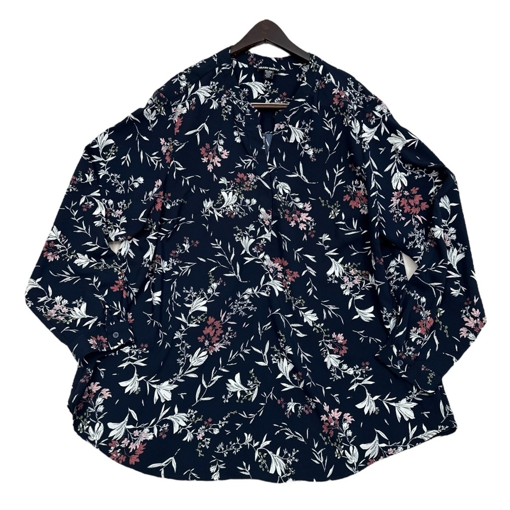 Hilary Radley Navy Blue Floral Long Sleeve Blouse - Size XXL